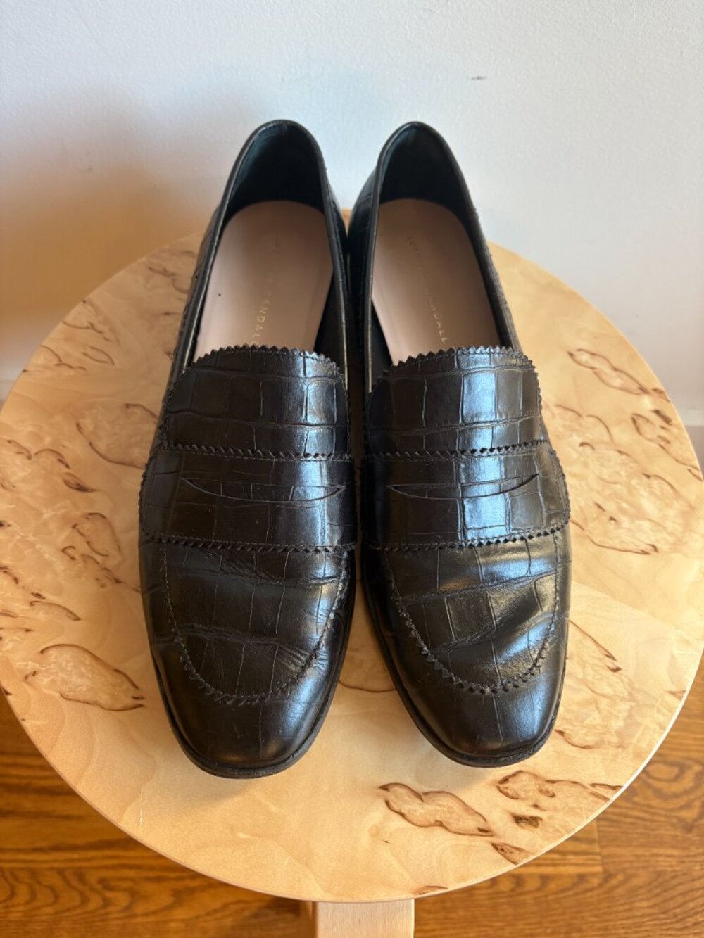 Loeffler Randall Beatrix Black Croc-Embossed Leather Loafers Size 10